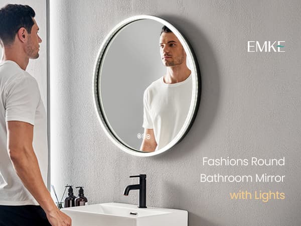 EMKE Rund LED-spegel Ø60cm - Touch, anti-immare, justerbar ljus, dimbar, IP44