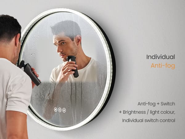 EMKE Rund LED-spegel Ø60cm - Touch, anti-immare, justerbar ljus, dimbar, IP44
