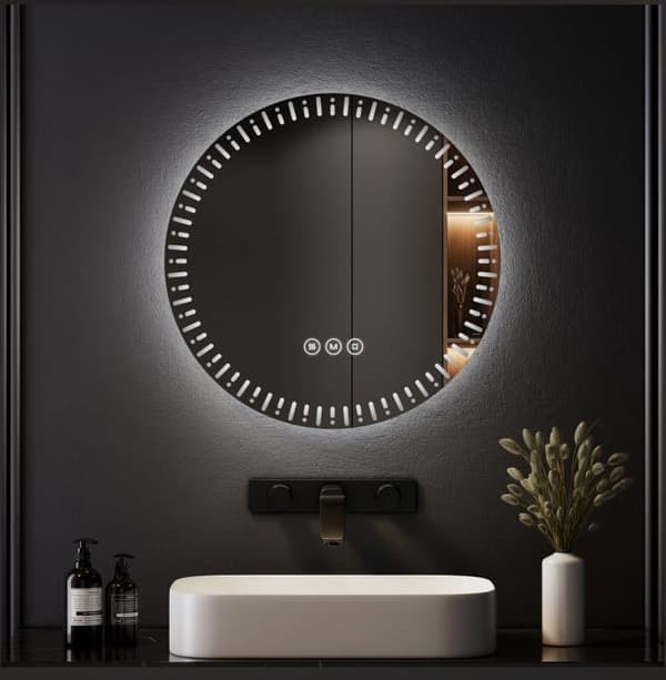 EMKE Rundt Badeværelsesspejl Ø60cm - LED, anti-dug, dæmpbar, touch, energieffektiv, IP44