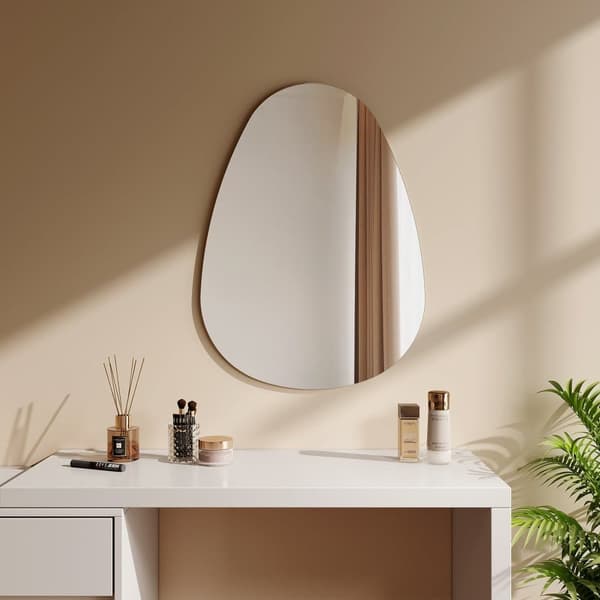 EMKE Stor asymmetrisk spegel 80x60 cm - Ramlös, elegant väggmonterad spegel för hemmet