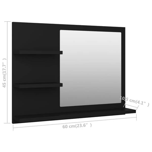 vidaXL Badrumsspegel Svart 60x10,5x45 cm Spånskiva 805007