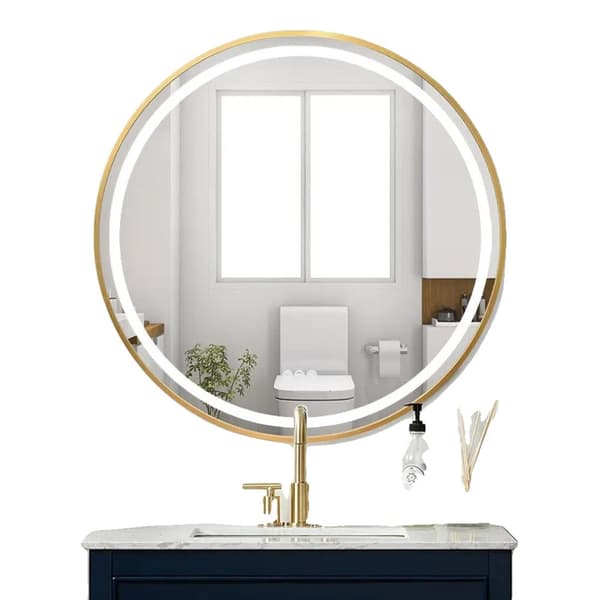 LUVODI Badrumsspegel med Ljus, Dimbar, Imfria,80cm (32 tum) Guld
