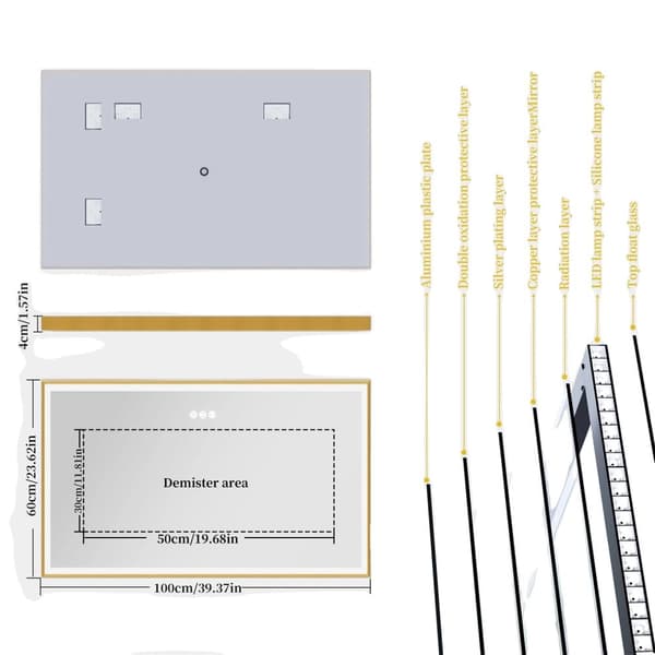 Smart LED Badeværelsesspejl, Anti-Dug Funktion, Justerbar Farvetemperatur,100x60cm