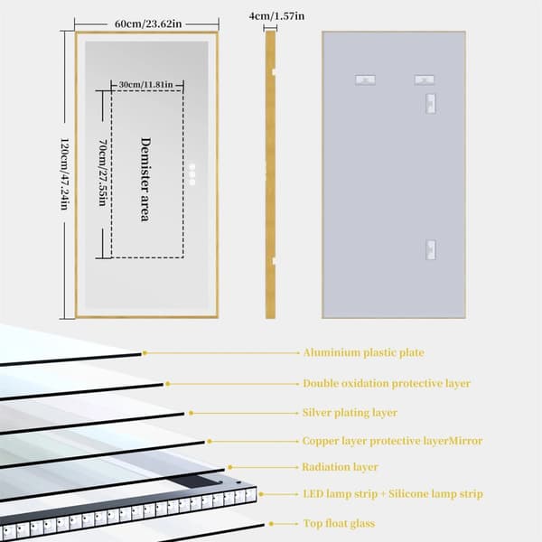 Smart LED Badeværelsesspejl, Anti-Dug Funktion, Justerbar Farvetemperatur,120x60cm