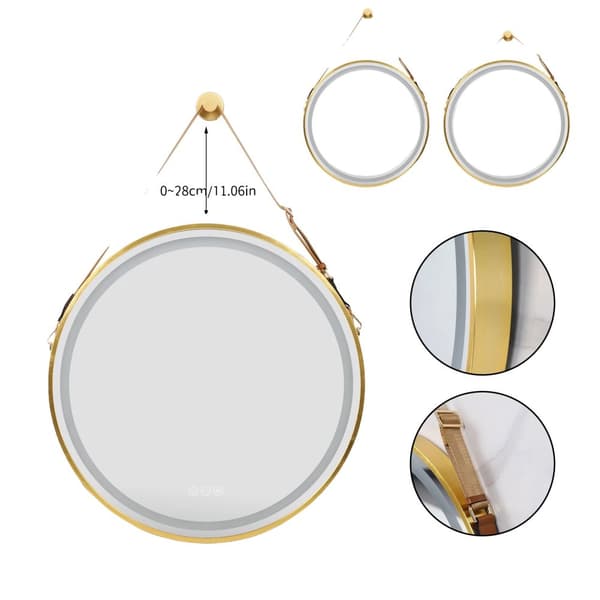 Rund LED Badeværelsesspejl, Berøringssensor, Anti-dug Funktion,Guld 80CM