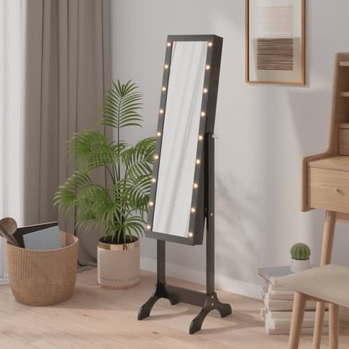 Fristående spegel med LED svart 34x37x146 cm