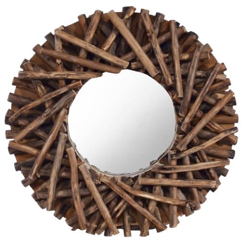 Väggspegel rund 40 cm teak