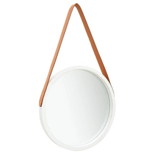 Väggspegel med rem 40 cm vit
