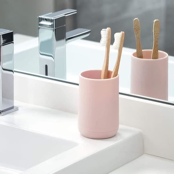 iDesign tandborsthållare för 4 borstar, liten plasttandborsthållare, rund badrumsförvaring
