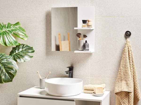 Veggspeil med hyller Hvit Sponplate Moderne design Baderom Oppbevaring