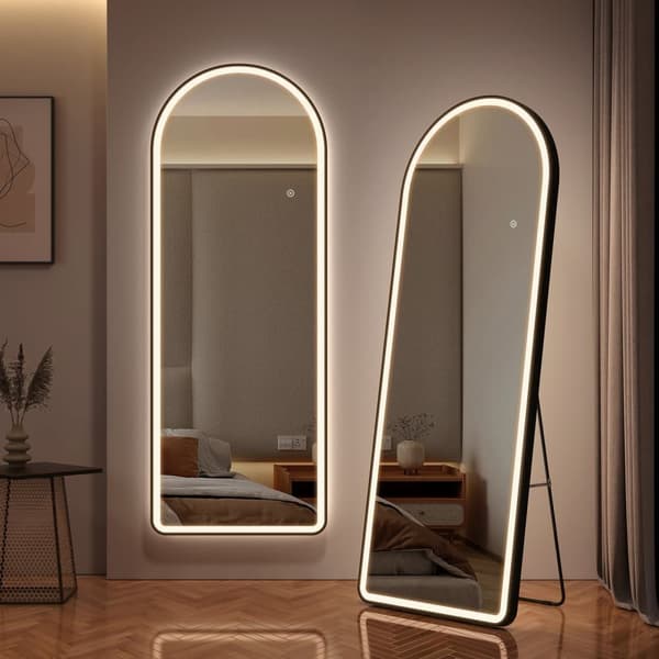 EMKE Helfigur Spejl 160x60cm - LED-belyst, Dæmpbart lys, Sort, Touch-kontrol
