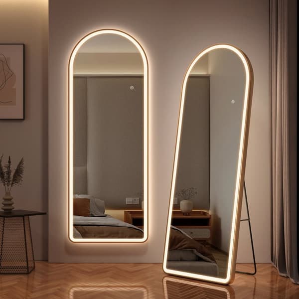EMKE Helfigur Spejl 160x60cm - LED-belyst, Dæmpbart lys, Guld, Touch-kontrol