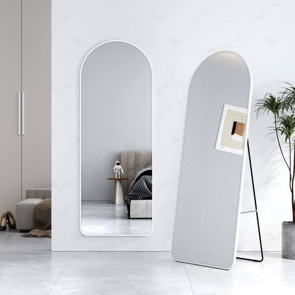 EMKE Stort spejl i fuld længde 160x60cm - Hvid aluminiumsramme, fritstående eller væghængt