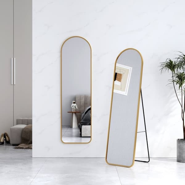 EMKE Stort spejl i fuld længde 140x40cm - Guld aluminiumsramme, fritstående eller væghængt