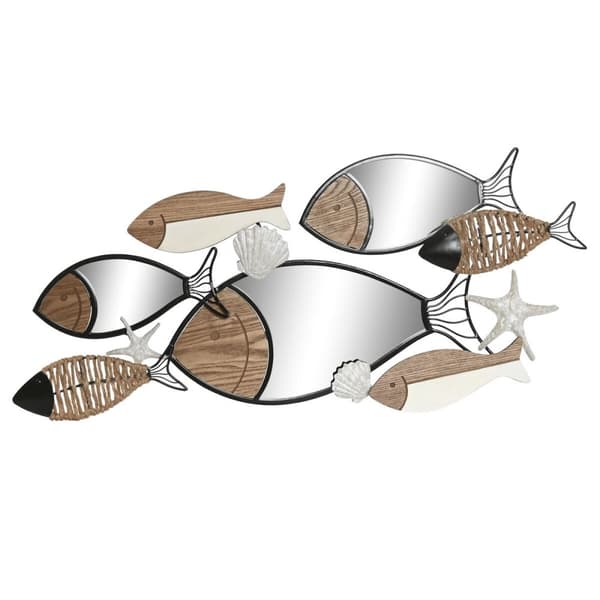 Veggspeil Home ESPRIT Svart Naturell Fisk 83 x 5,5 x 36 cm