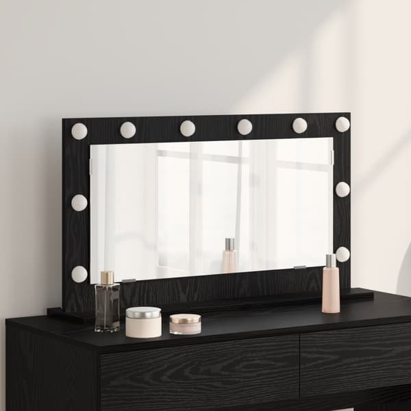 Sminkspegel med LED-lampor Svart Ek 80x45x18 cm