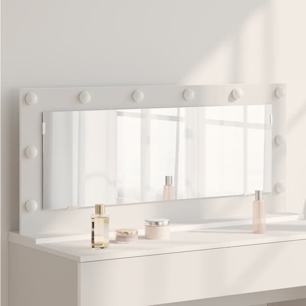 Skrivbordsspegel med LED-lampor Vit 100x45x18 cm