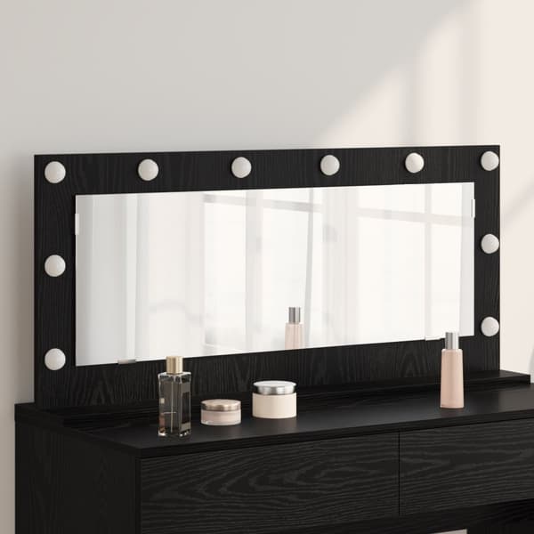 Spegel med LED-lampor Svart Ek 100x45x18 cm