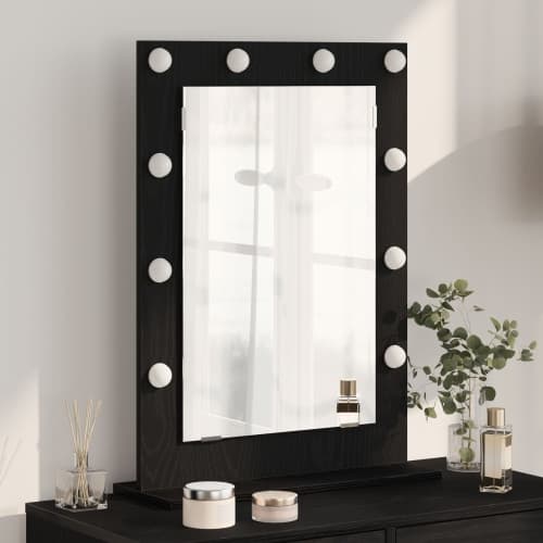 Sminkspegel med LED-lampor Svart Ek 70x50x18 cm