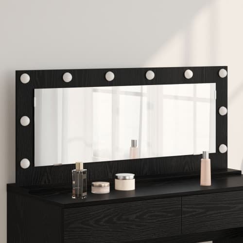 Spegel med LED-lampor Svart Ek 100x45x18 cm