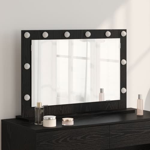 Spegel med LED-ljus Svart Ek 80x55x18 cm