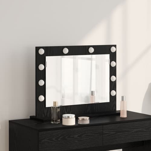 Vanity Spegel med LED-ljus Svart Ek 60x45x18 cm