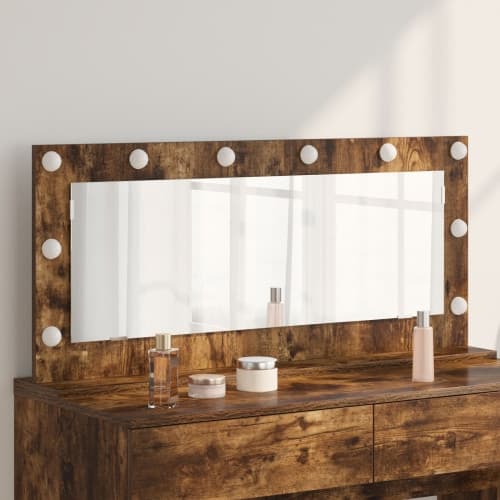 Sminkspegel med LED-lampor Rökt Ek 100x45x18 cm