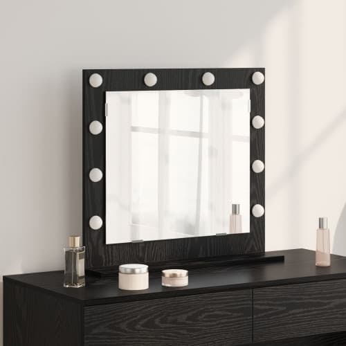 Sminkspegel med LED-lampor Svart Ek 60x55x18 cm