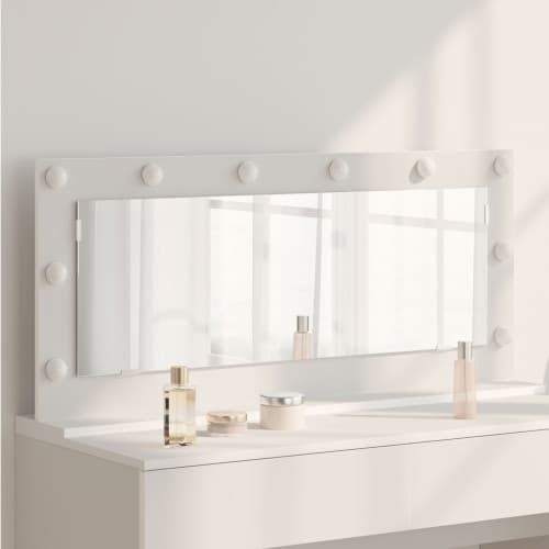 Skrivbordsspegel med LED-lampor Vit 100x45x18 cm