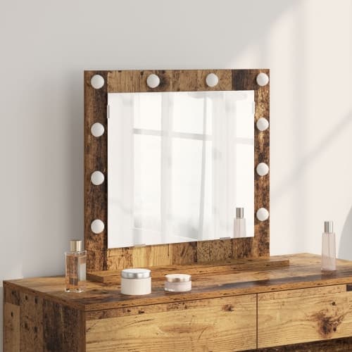 Sminkspegel med LED-lampor Gammalt trä 60x55x18 cm