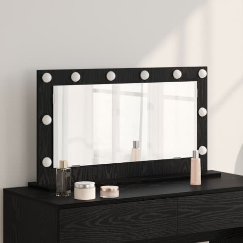 Sminkspegel med LED-lampor Svart Ek 80x45x18 cm