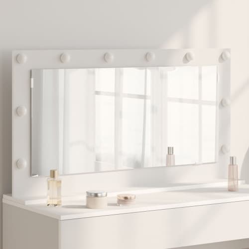 Skrivbordsspegel med LED-lampor Vit 100x55x18 cm