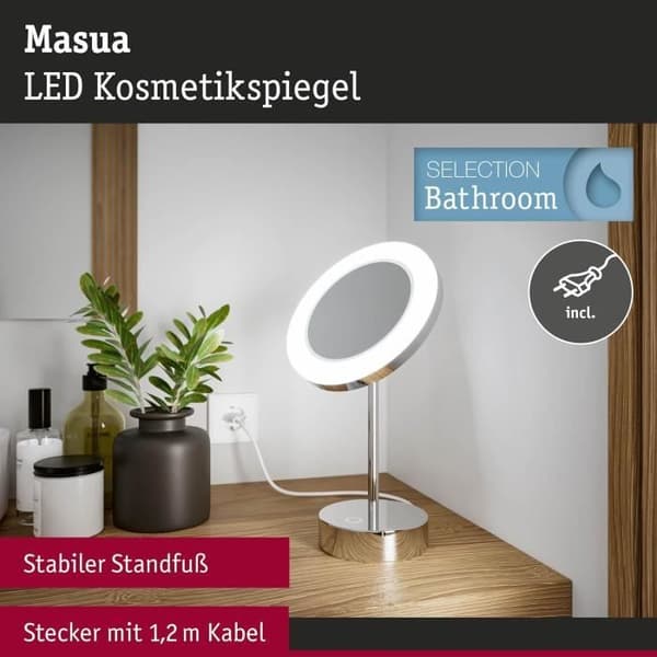 Paulmann Masua 71150 LED sminkspegel IP44 med strömbrytare Vit 55 LM 230 V 4 W Förstoring x3 Energiklass F