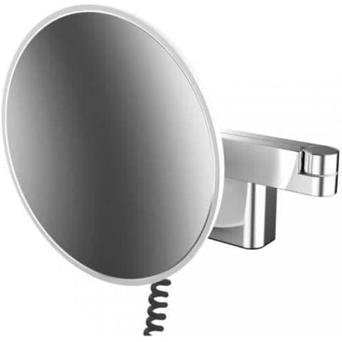 Emco LED-spegel för rakning och kosmetik, väggmodell, dubbelledad arm, förstoring 5X, rund, spiralformad sladd och kontakt 109506040