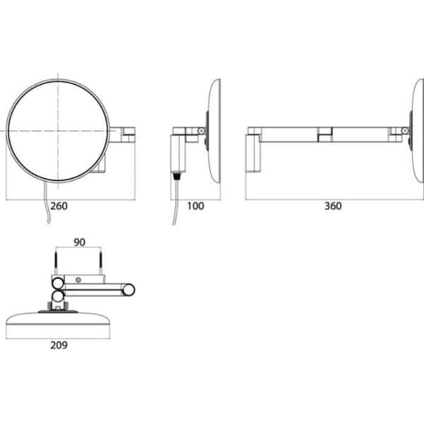 Emco LED-spegel för rakning och kosmetik, väggmodell, dubbelledad arm, förstoring 5X, rund, spiralformad sladd och kontakt 109506040