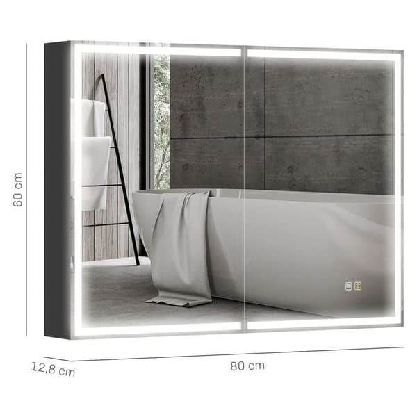 Rootz badeværelse spejl med skab - LED spejl - oplyst skab - justerbar belysning - 80 cm x 12,8 cm x 60 cm
