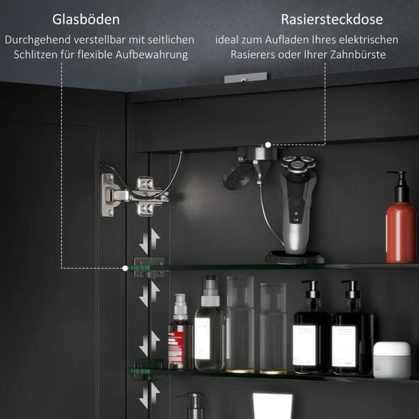 Rootz badeværelse spejl med skab - LED spejl - oplyst skab - justerbar belysning - 80 cm x 12,8 cm x 60 cm