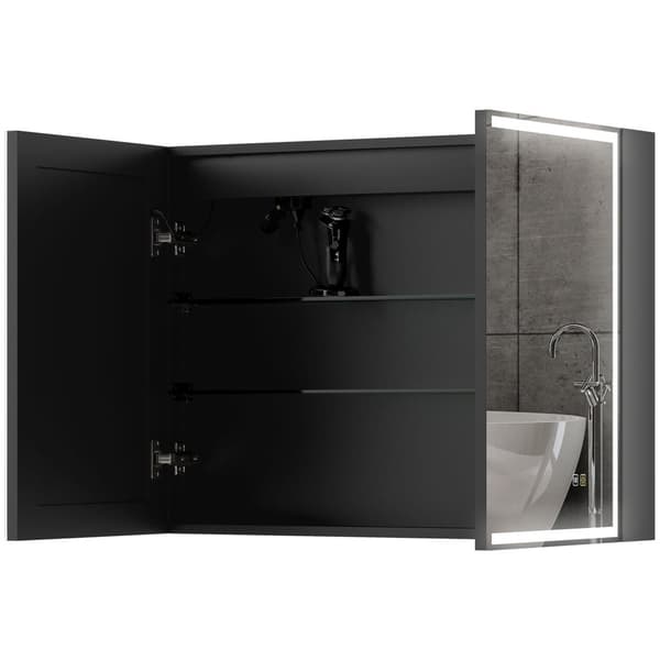 Rootz badeværelse spejl med skab - LED spejl - oplyst skab - justerbar belysning - 80 cm x 12,8 cm x 60 cm