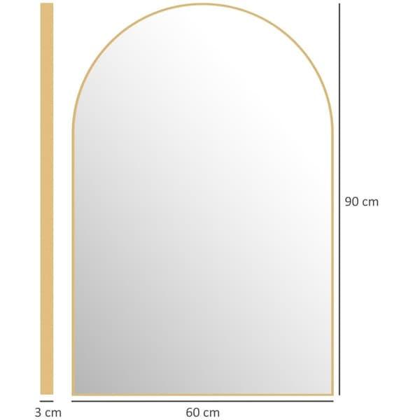 Rootzin kylpyhuoneen seinäpeili - holvattu peili - koristepeili - ruoste ja vesiresistentti - 60 x 90 cm kulta