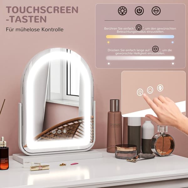 Rootz Cosmetic Mirror med LED -belysning - Vanity Mirror - Makeup Mirror - Rotatable, Touch Control, 33 cm x 12 cm x 44,5 cm
