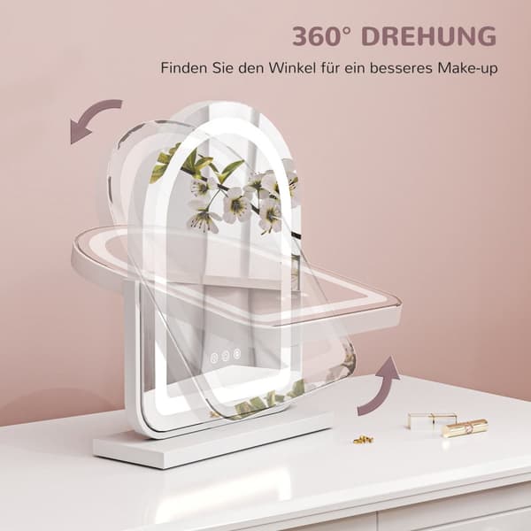 Rootz Cosmetic Mirror med LED -belysning - Vanity Mirror - Makeup Mirror - Rotatable, Touch Control, 33 cm x 12 cm x 44,5 cm