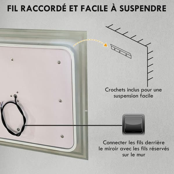 ROOTZ LED Badeværelsesvæg Mirror - Lyst forfængelighedsspejl - Oplyst makeup -spejl - Anti -Fog, 100 x 60 cm