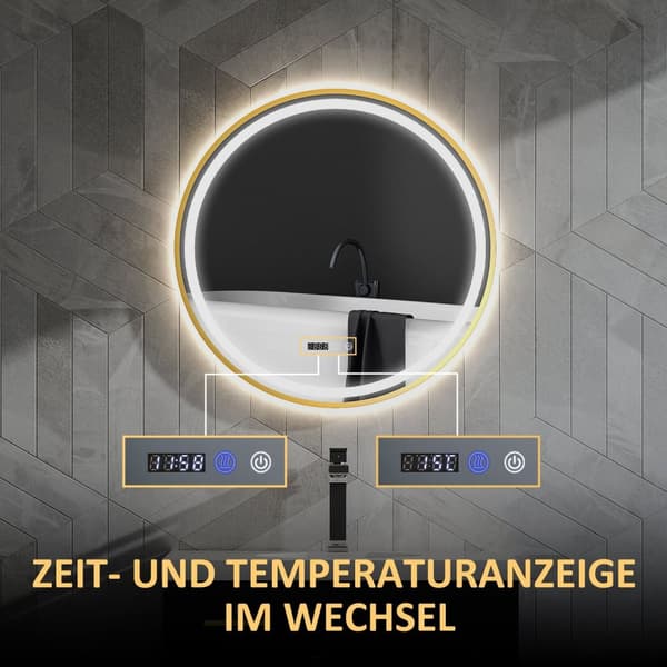 ROOTZ RUND LED Badeværelse Spejl - Anti -Fog Mirror - Touch Control Mirror - Justerbar lysstyrke - Ø60 x 3,5 cm