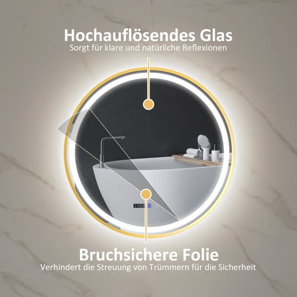 ROOTZ RUND LED Badeværelse Spejl - Anti -Fog Mirror - Touch Control Mirror - Justerbar lysstyrke - Ø60 x 3,5 cm