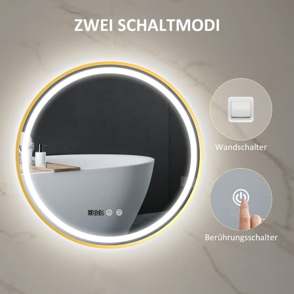 ROOTZ RUND LED Badeværelse Spejl - Anti -Fog Mirror - Touch Control Mirror - Justerbar lysstyrke - Ø60 x 3,5 cm
