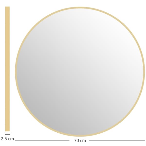 Rootz Round Badeværelse Mirror - Wall Mirror - Gold Mirror - Easy Installation - Ø 70 x 2,5 cm