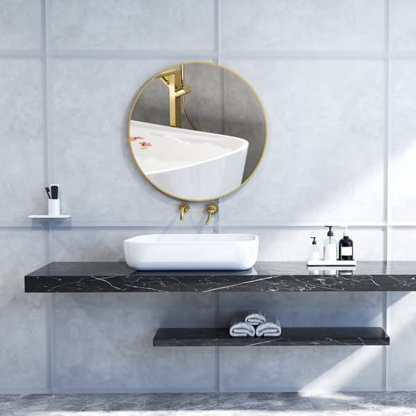 Rootz Round Badeværelse Mirror - Wall Mirror - Gold Mirror - Easy Installation - Ø 70 x 2,5 cm