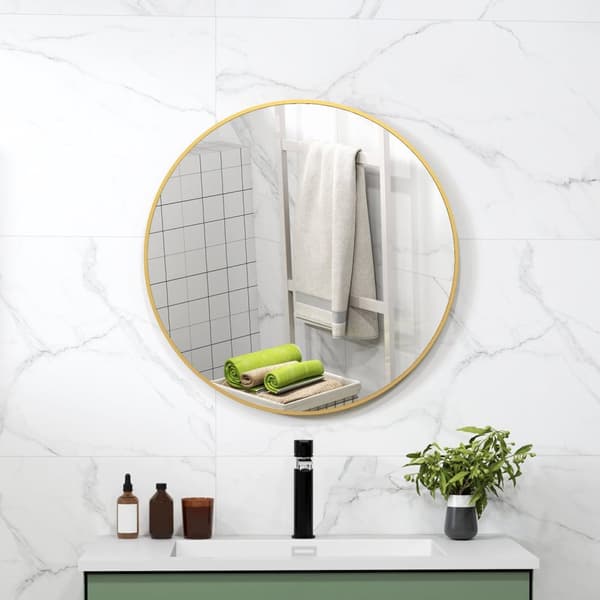 Rootz Round Badeværelse Mirror - Wall Mirror - Gold Mirror - Easy Installation - Ø 70 x 2,5 cm
