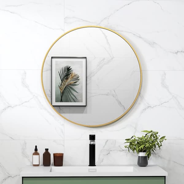 Rootz Round Badeværelse Mirror - Wall Mirror - Gold Mirror - Easy Installation - Ø 70 x 2,5 cm