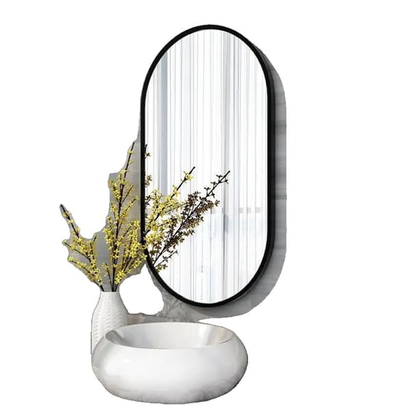 Oval metalrammet spejl, vægmonteret, dekorativt design,50x100cm, sort